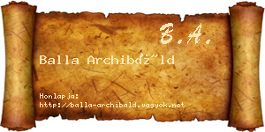 Balla Archibáld névjegykártya
